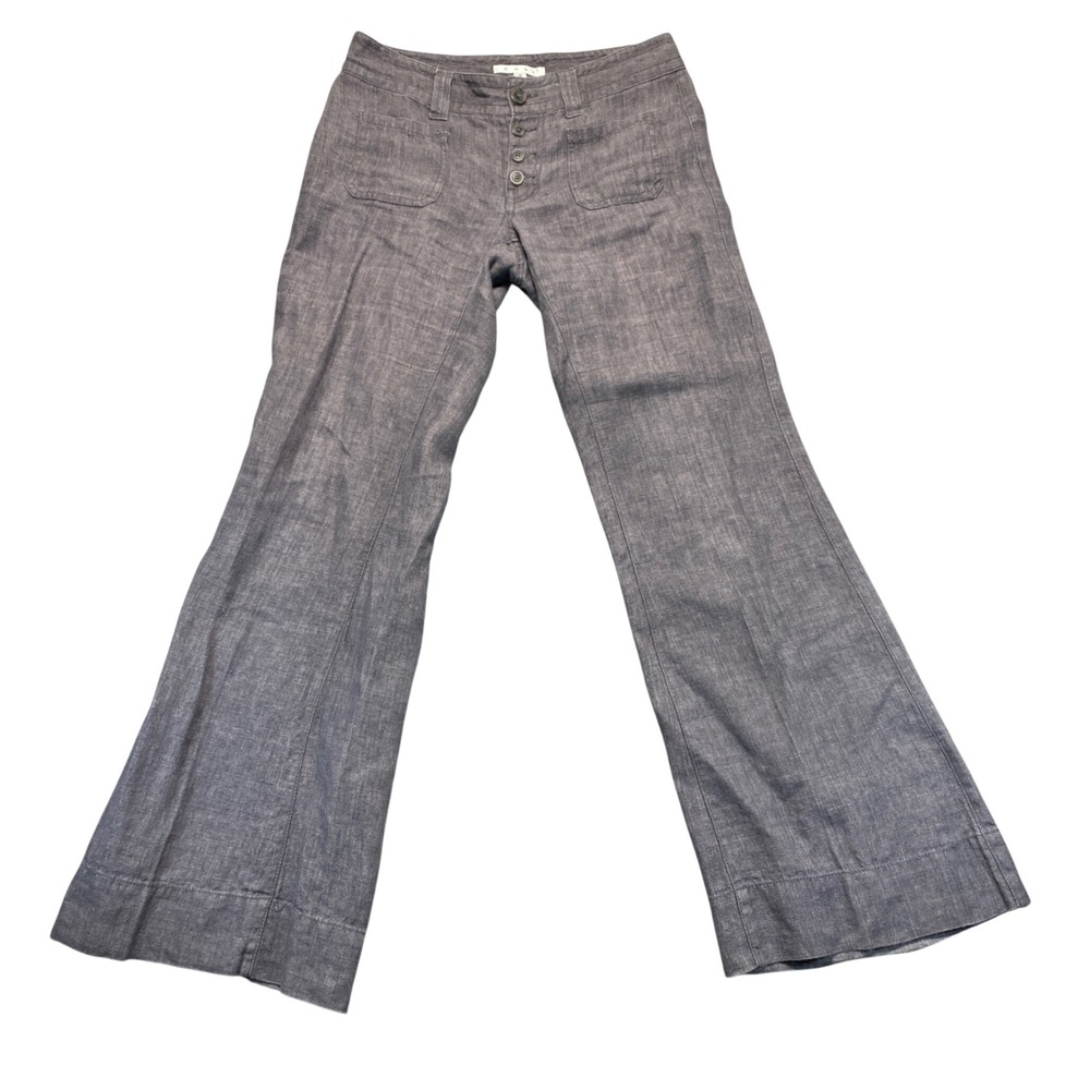 Cabi 371 Womens Grey 100% Linen Sailor Wide Leg Button Fly Pants Size 4